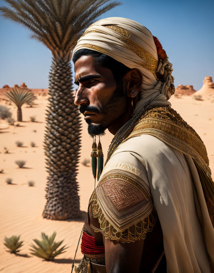 Traditional Attire Man in Turban Desert Landscape