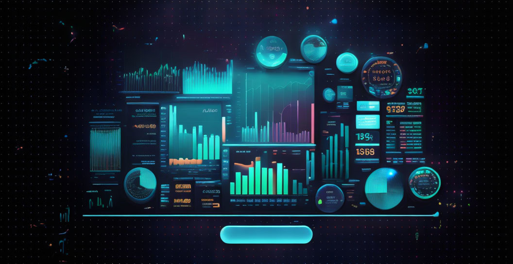 Digital HUD Interface with Glowing Graphs and Infographics