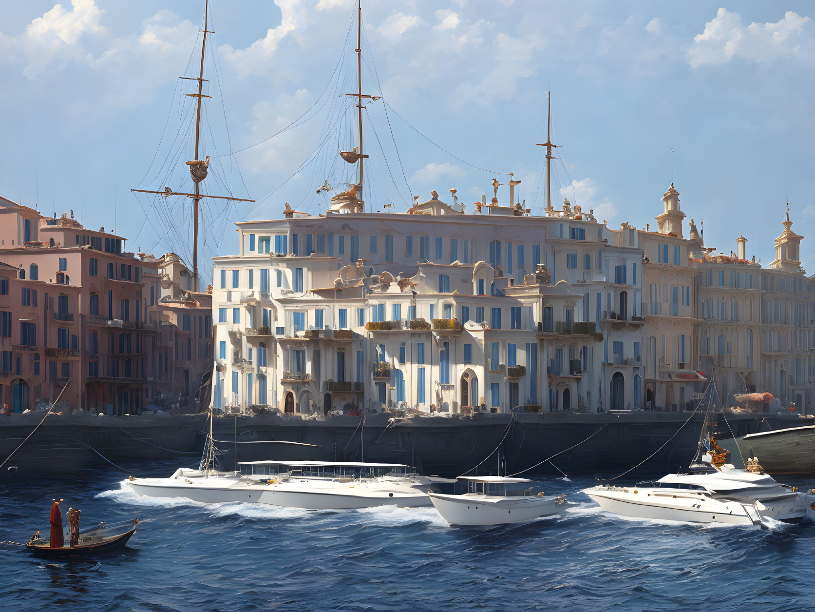 European Port with Classic Architecture and Luxury Yachts