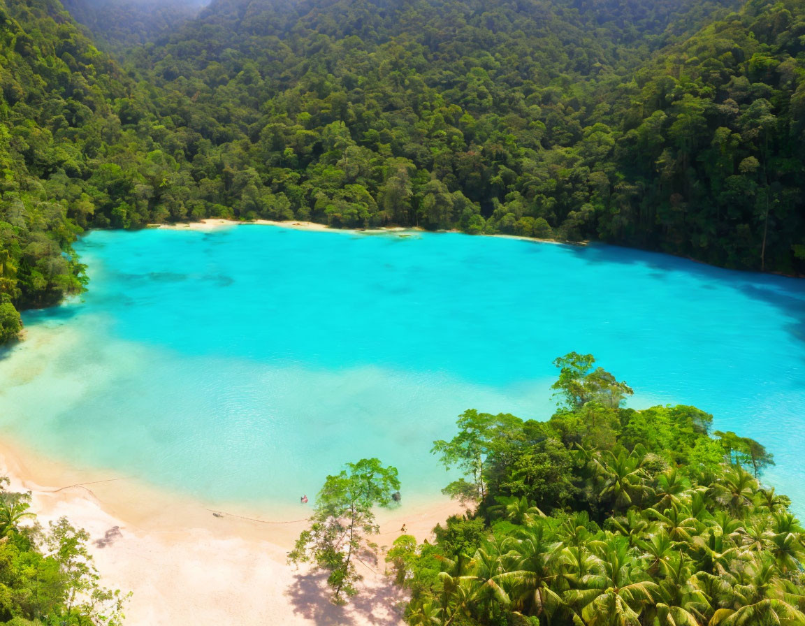 Tropical lagoon with turquoise water and lush green forest