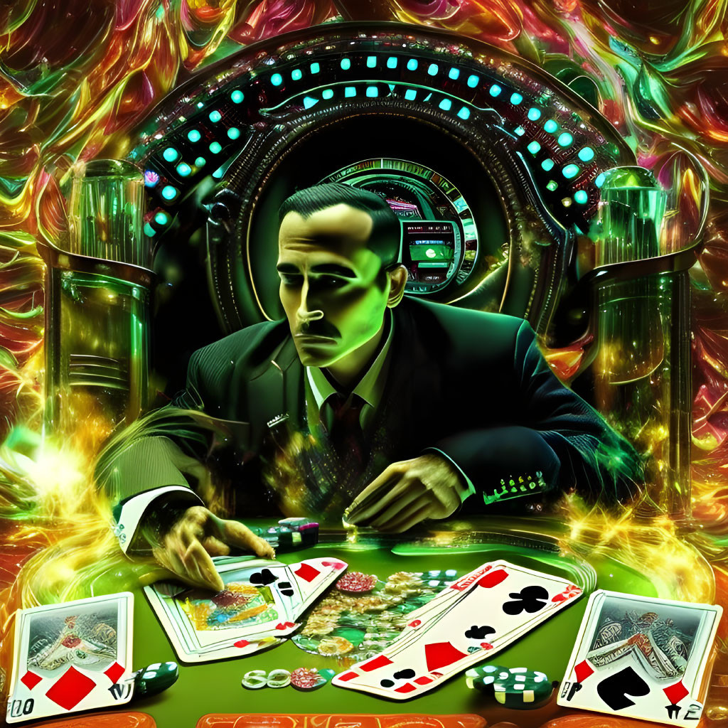 Vibrant casino table scene with futuristic backdrop