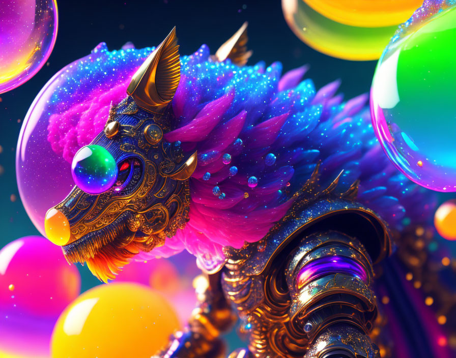 Vibrant digital artwork of mythical creature with dragon-like features