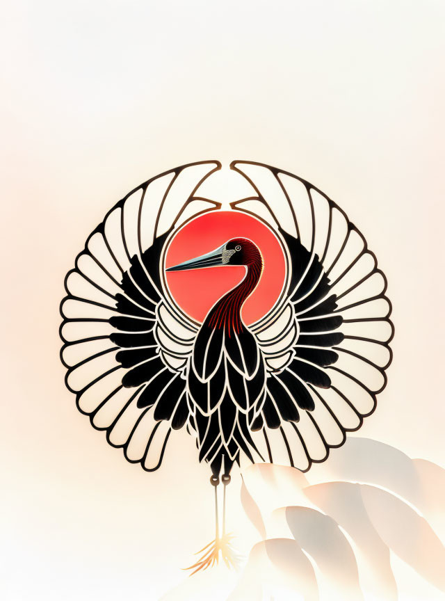 Black and Red Crane Graphic on Pale Background