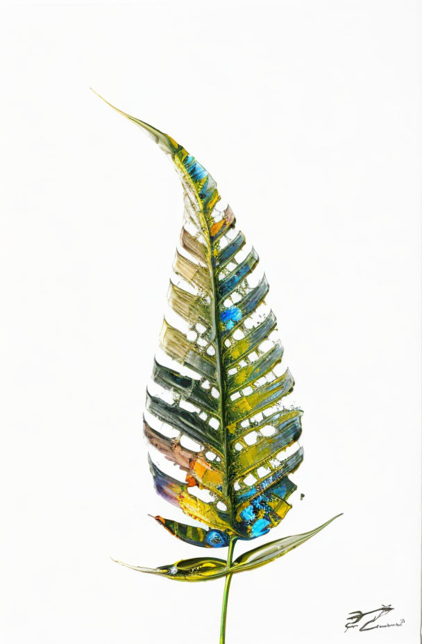 Colorful Translucent Panels Replace Fern Leaf Segments on White Background