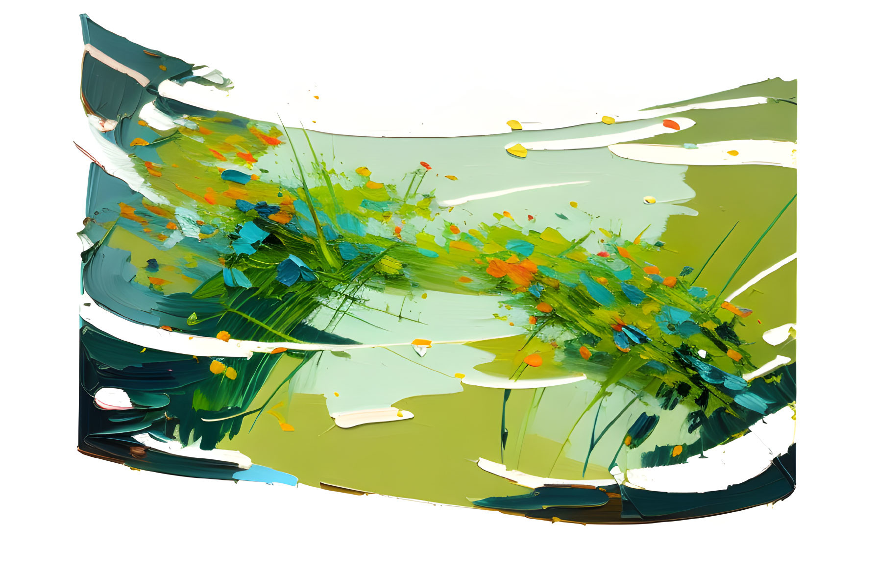 Dynamic brush strokes in green, blue, yellow, and orange on light background