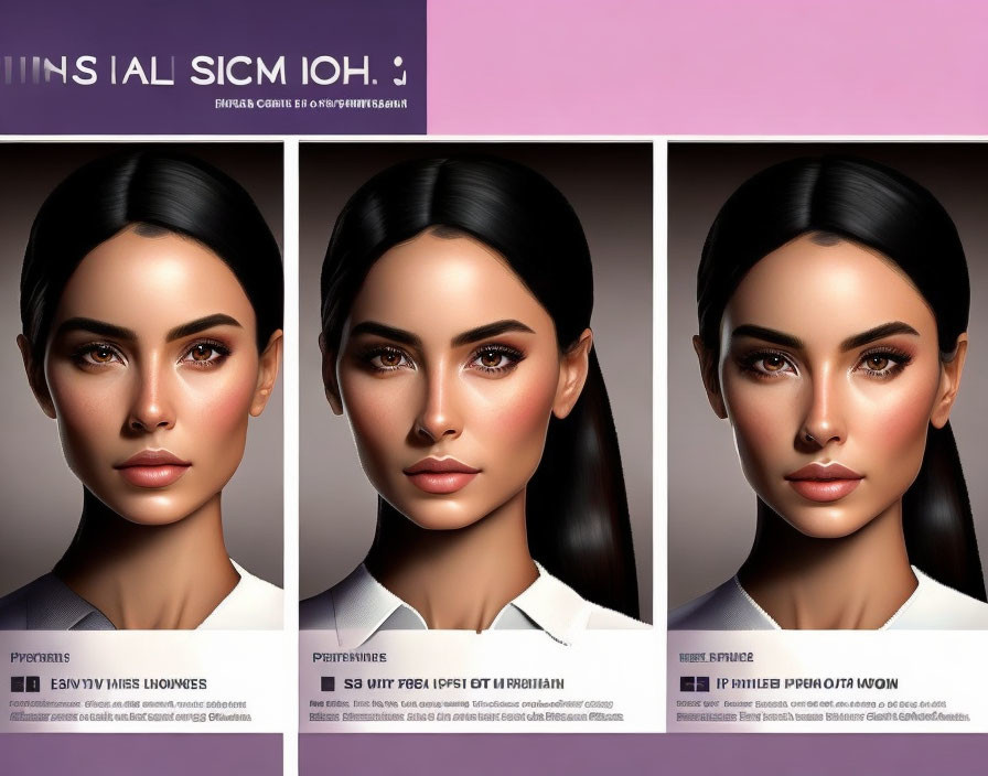 Variations of 3D female face with different makeup looks