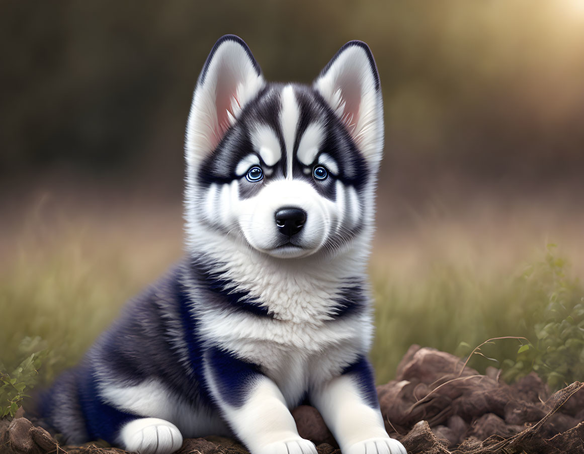 Adorable Husky Puppy with Striking Blue Eyes in Natural Setting