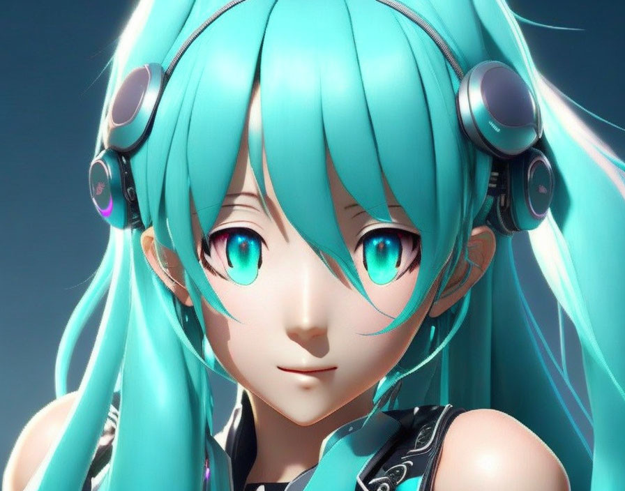 Turquoise Twin Tails and Blue Eyes 3D Animated Character