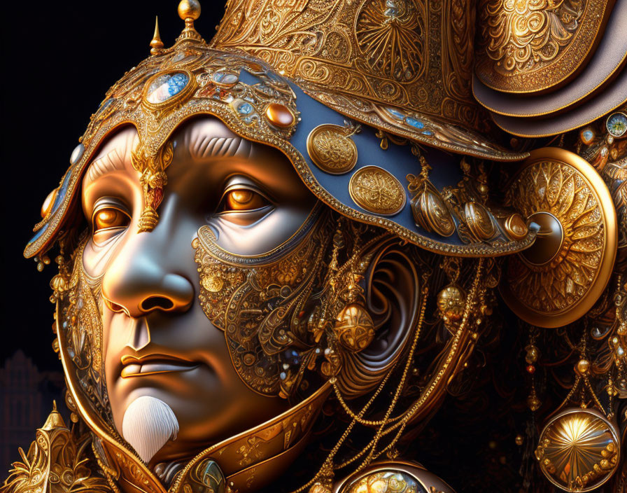 Detailed Golden Mask with Intricate Patterns and Jewels