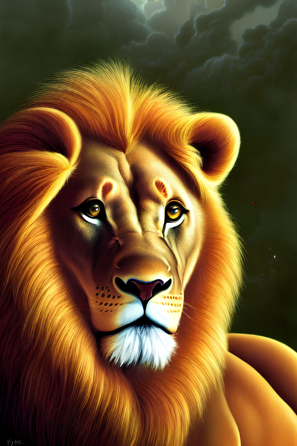 Majestic lion digital art with soulful gaze and rich mane