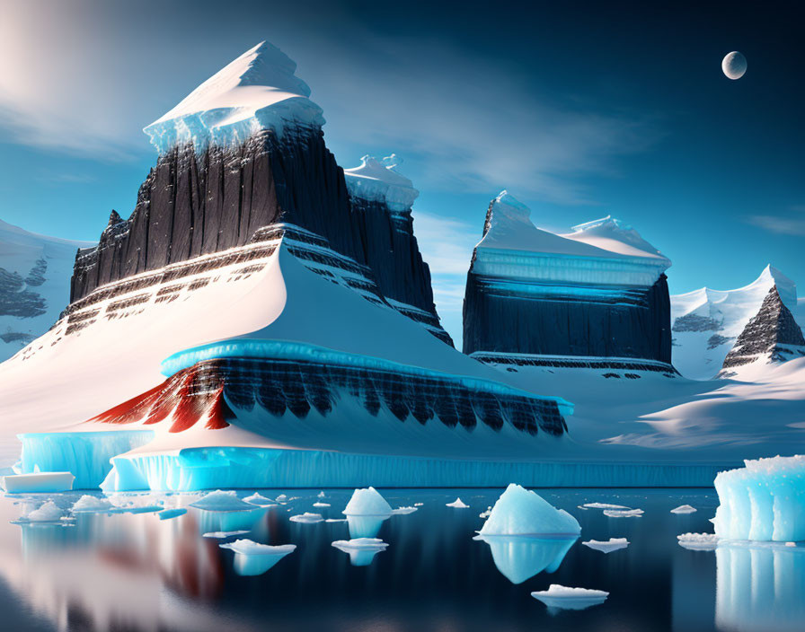 Majestic icebergs in serene polar landscape