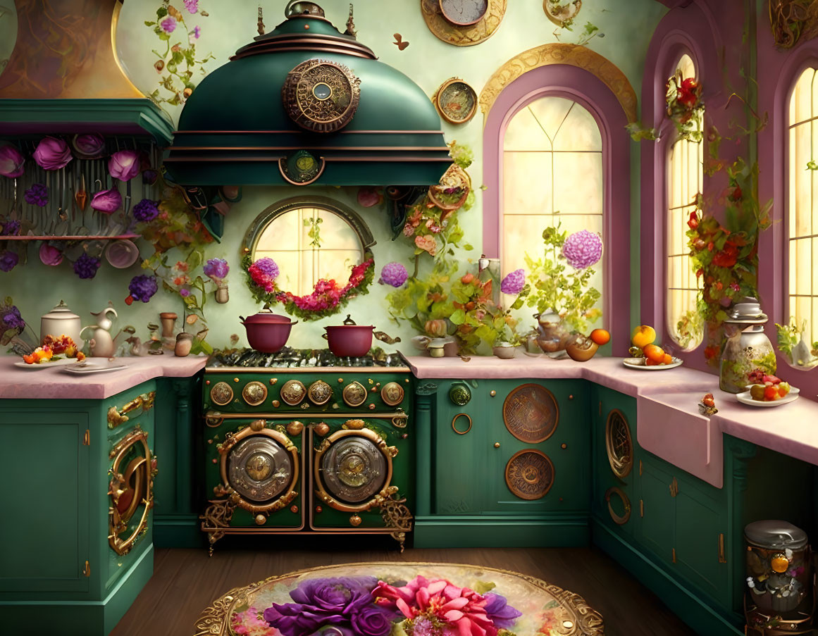 Flowerly steampunk kitchen