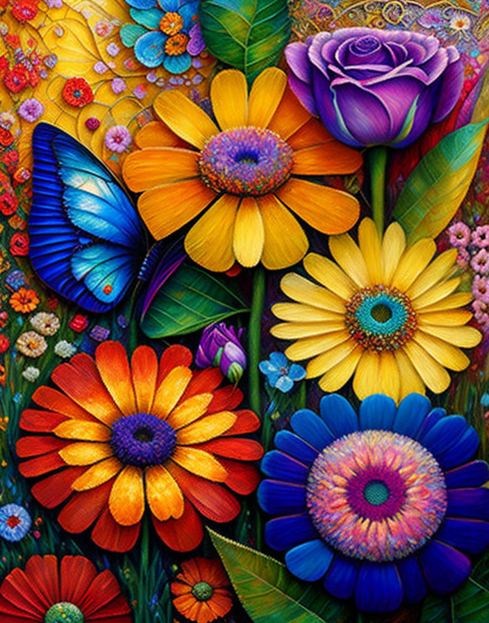 Colorful Stylized Flower and Butterfly Artwork