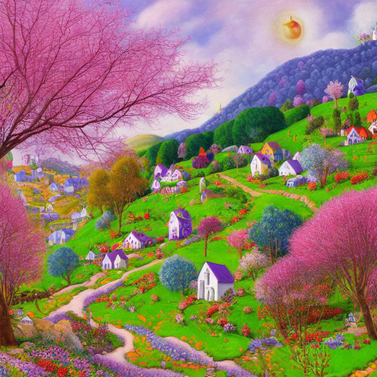 Little village in the hills - spring