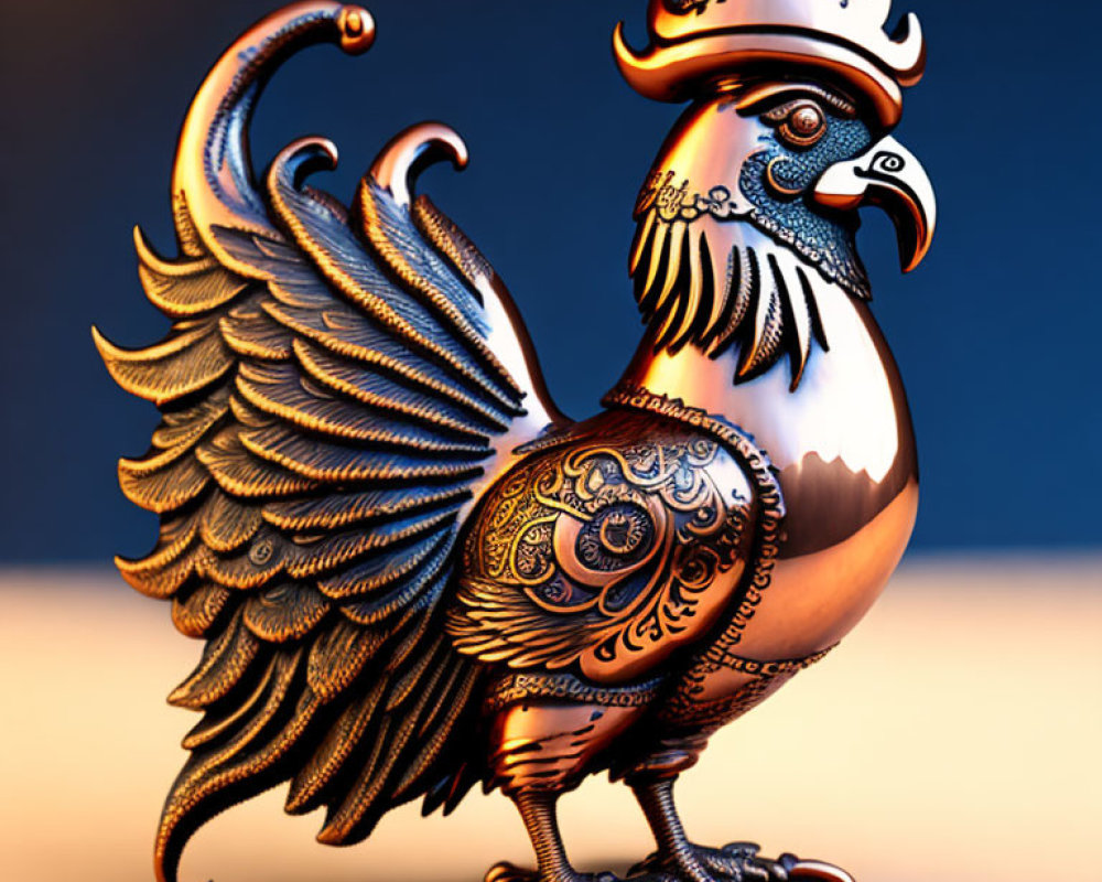 Intricate Metallic Rooster Sculpture with Dynamic Pose