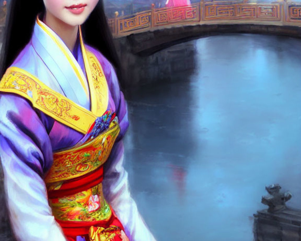 Traditional Asian Attire Woman Standing Near Bridge