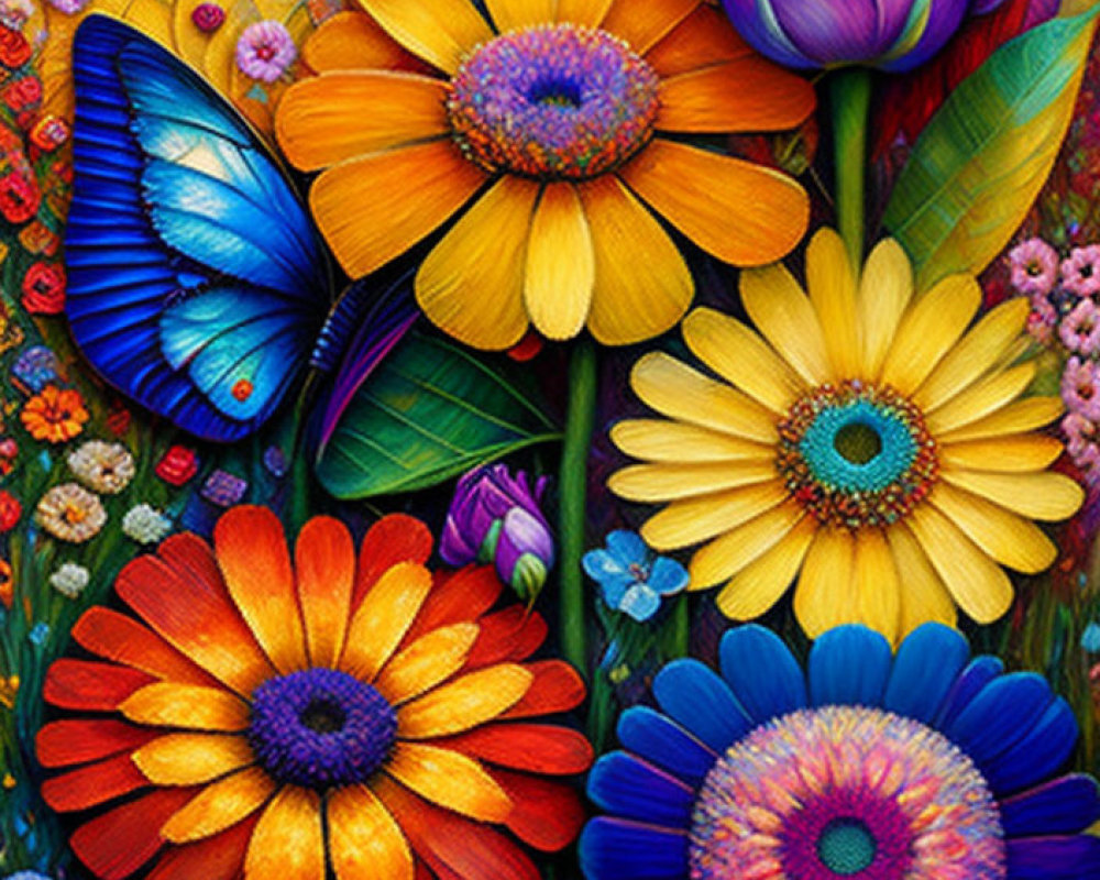 Colorful Stylized Flower and Butterfly Artwork