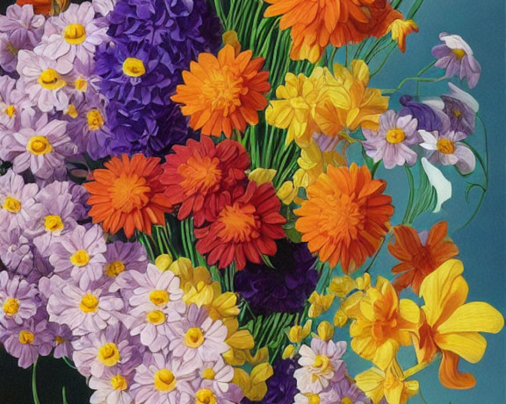 Colorful Flower Bouquet in Golden Vase on Dark Background