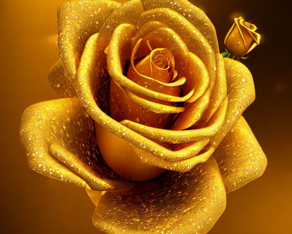 Golden Rose with Glittering Petals on Warm Background