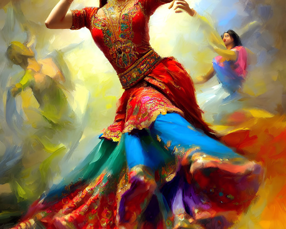 Colorful Traditional Outfit Woman Dancing Painting