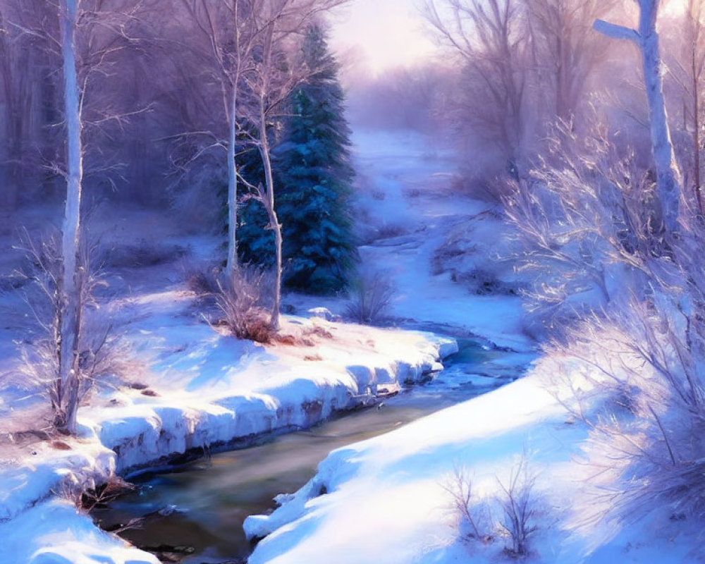 Tranquil Winter Stream with Snow-Covered Banks