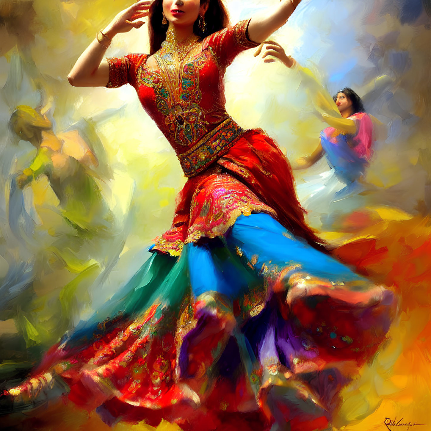 Colorful Traditional Outfit Woman Dancing Painting