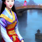 Traditional Asian Attire Woman Standing Near Bridge