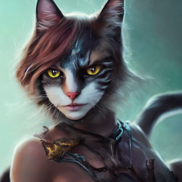 Anthropomorphic Cat Digital Artwork with Yellow Eyes