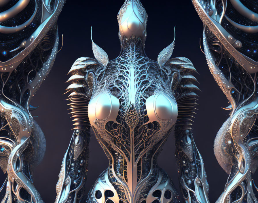 Symmetrical humanoid torso with futuristic metallic design