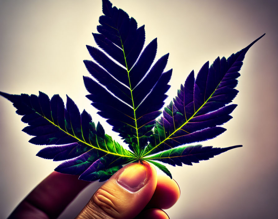 Close-Up of Person's Fingers Holding Cannabis Leaf