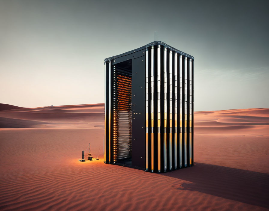 Isolated server rack in desert landscape