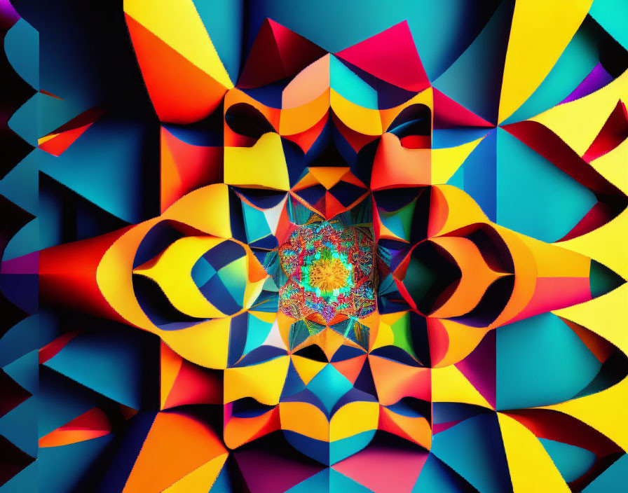 Colorful Digital Abstract Art with Intricate Patterns in Blue, Orange, Yellow, and Red