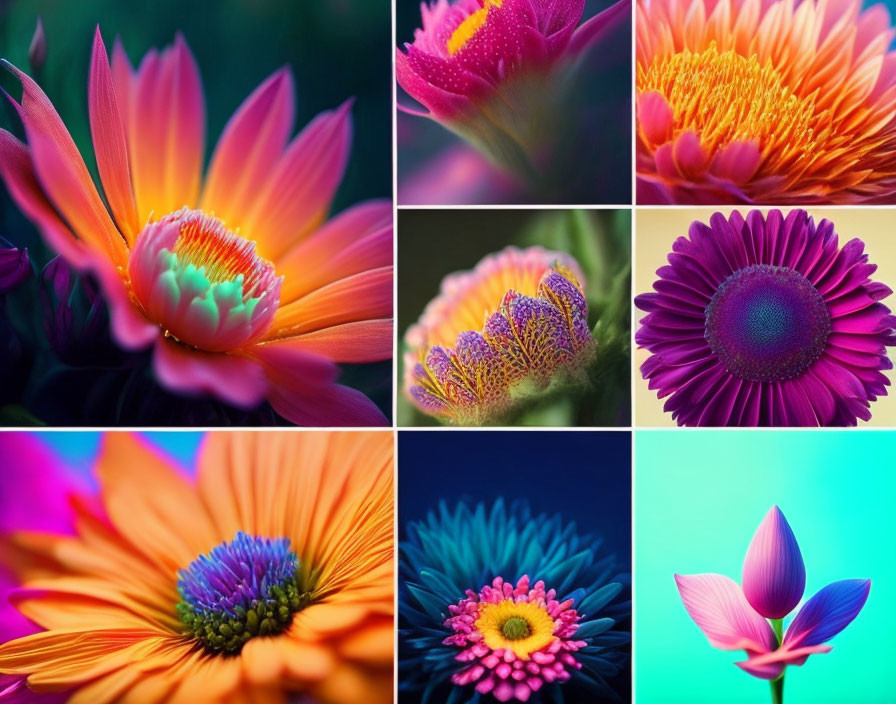 Colorful Flower Collage Showcasing Intricate Details