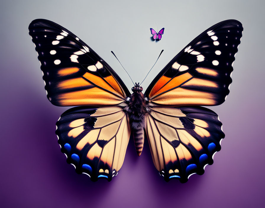 Close-up View of Large Butterfly with Vibrant Orange, White, and Black Wings