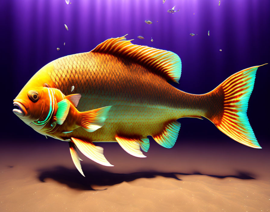 Colorful Digital Illustration of Fish Swimming in Ocean