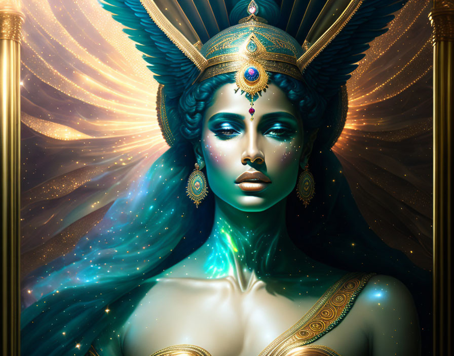 Ethereal woman with cosmic aura in Egyptian headdress