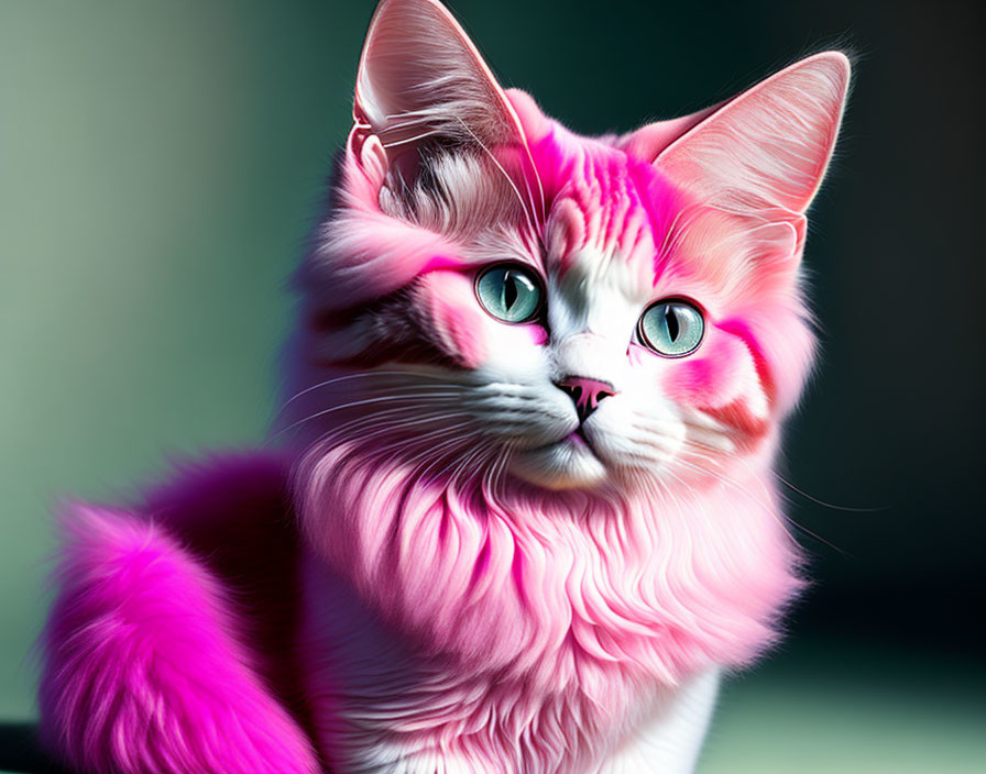 Digitally Altered Cat Image: Pink Fur, Green Eyes, Whiskers