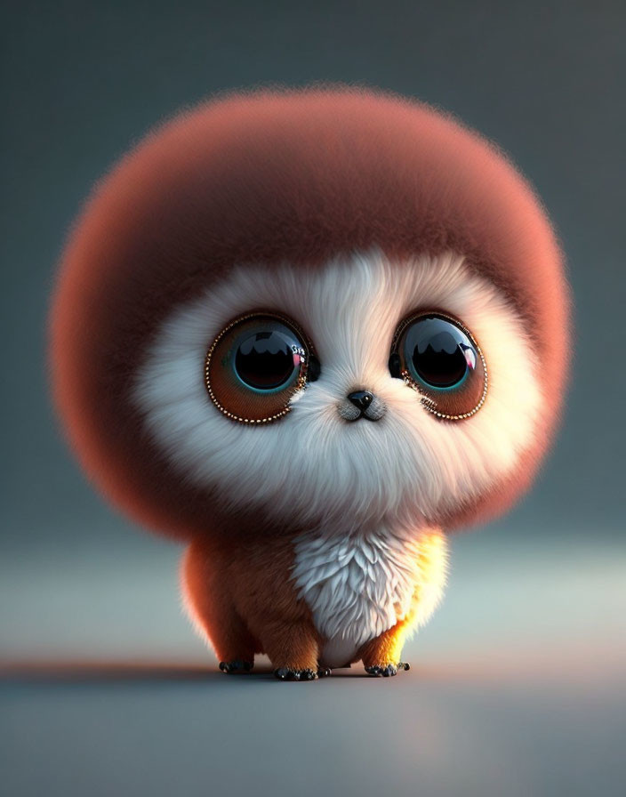 Stylized illustration of cute fluffy creature with large glossy eyes