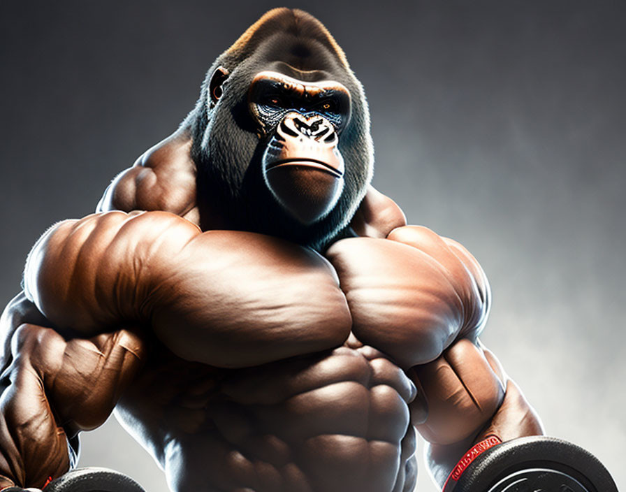 Muscular gorilla with stern expression showcasing strong arms