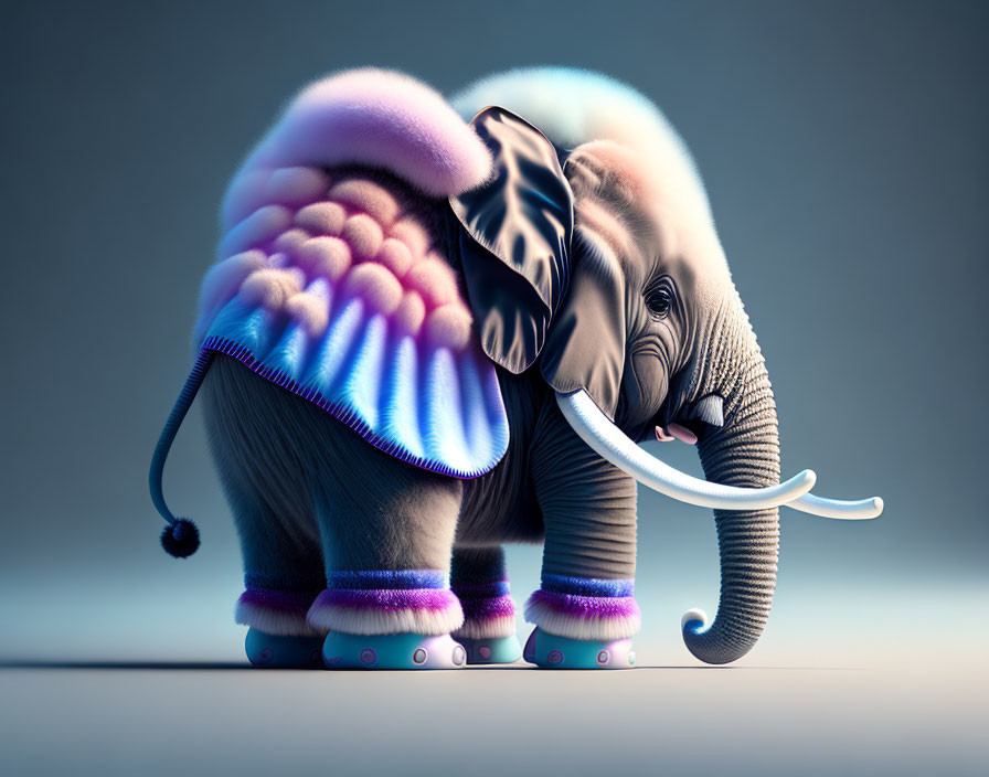 Colorful Stylized Elephant Illustration with Cap and Leg Warmers