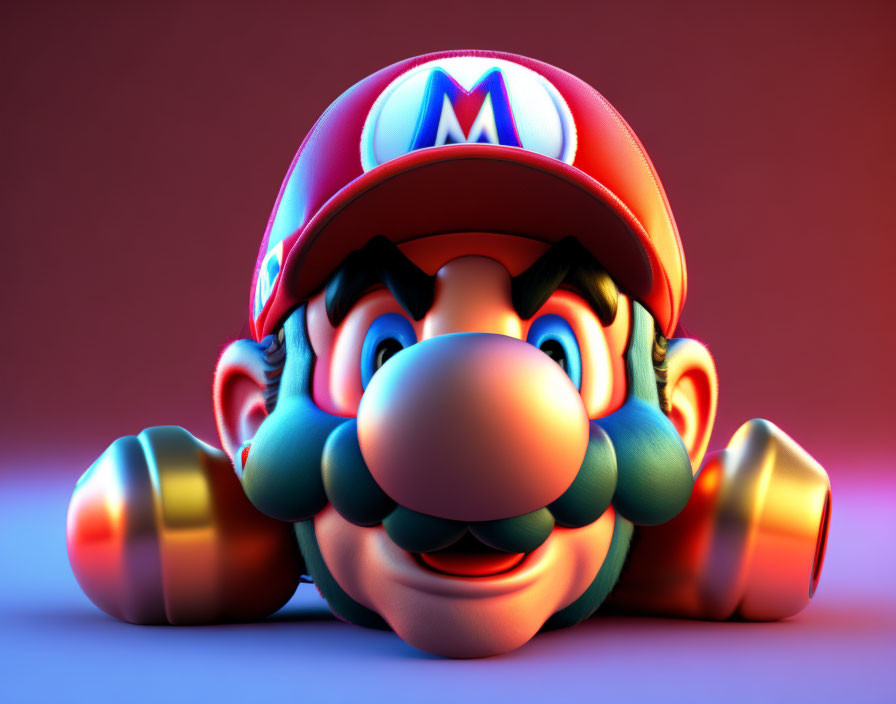 Nintendo's Mario 3D rendering with red cap and mustache on gradient background