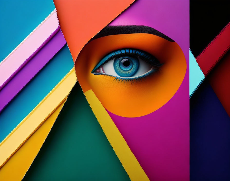 Colorful Eye Peeking Through Overlapping Paper Cut-outs