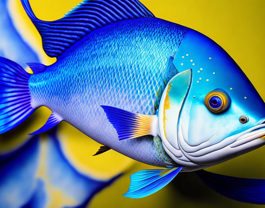 Colorful Blue and Yellow Fish on Matching Background