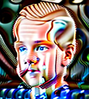 Digitally Distorted Image of Person with Wavy Features on Abstract Mechanical Background