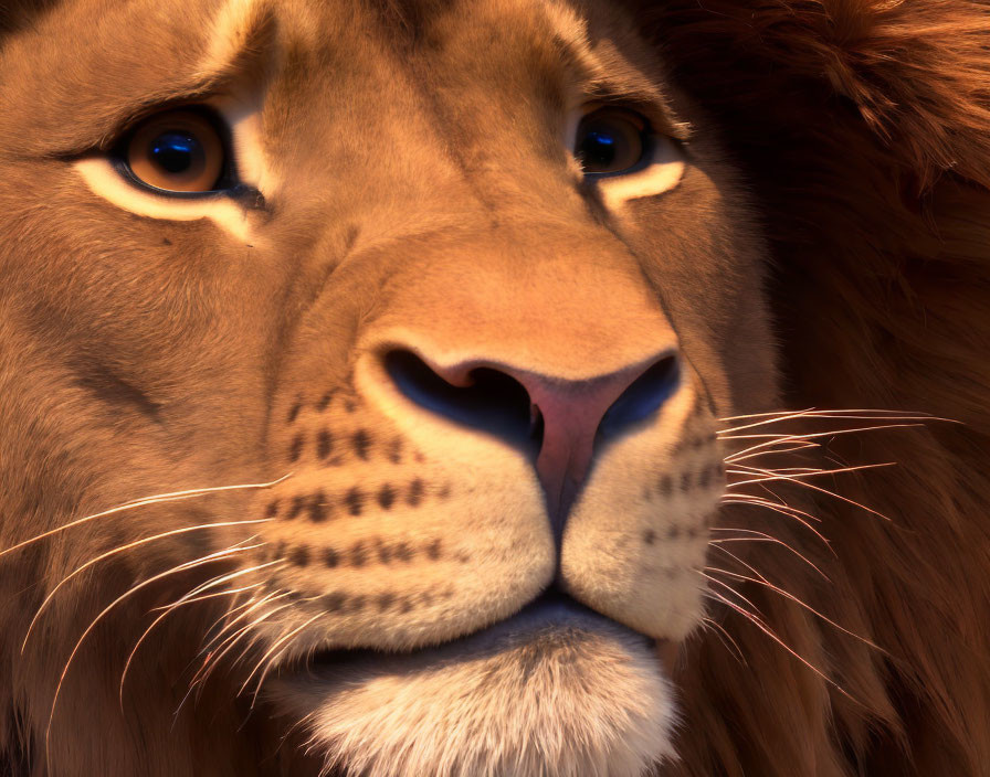 Detailed Animated Lion Face with Blue Eyes and Fur Texture