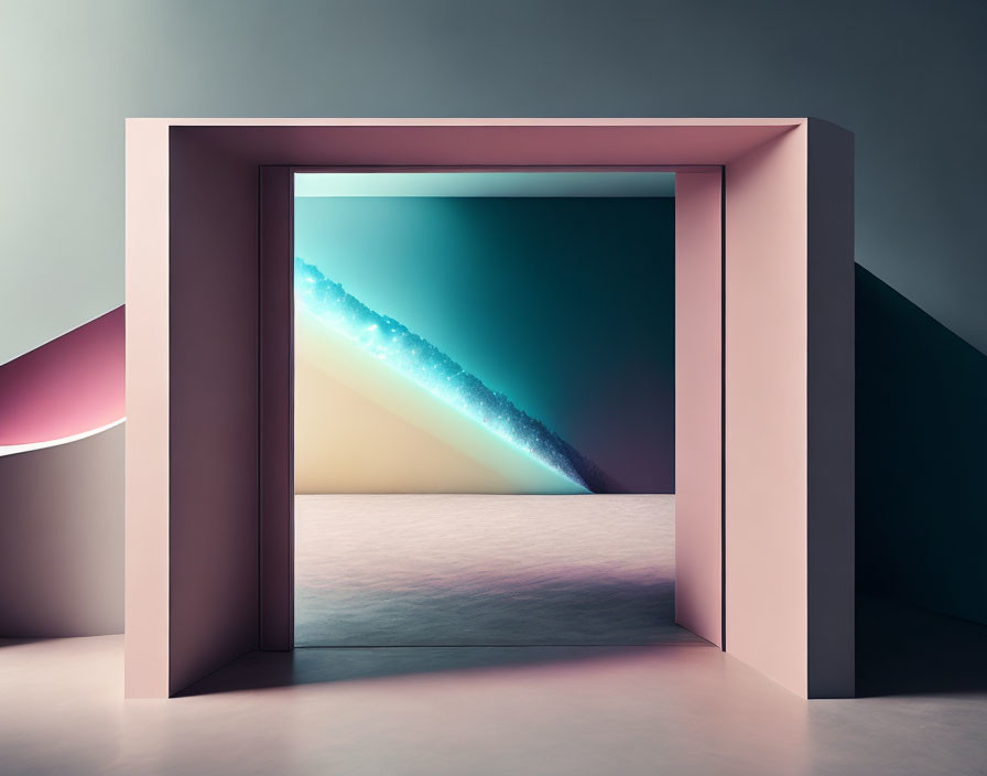 Abstract Room with Square Archway Opening to Surreal Landscape