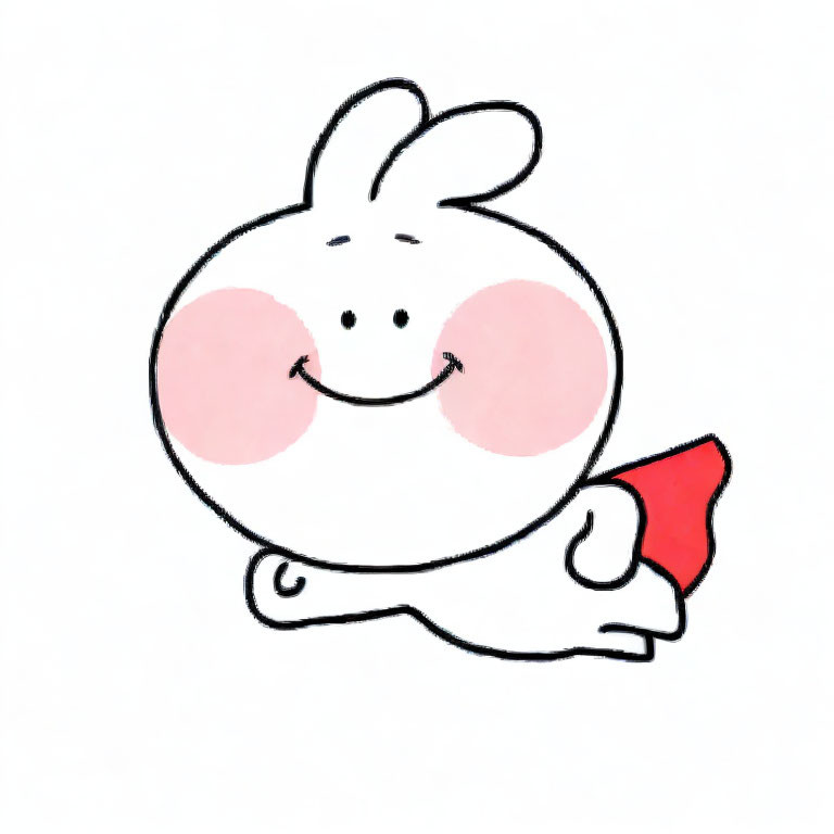 Round white character with tuft, rosy cheeks, smile, and red cape