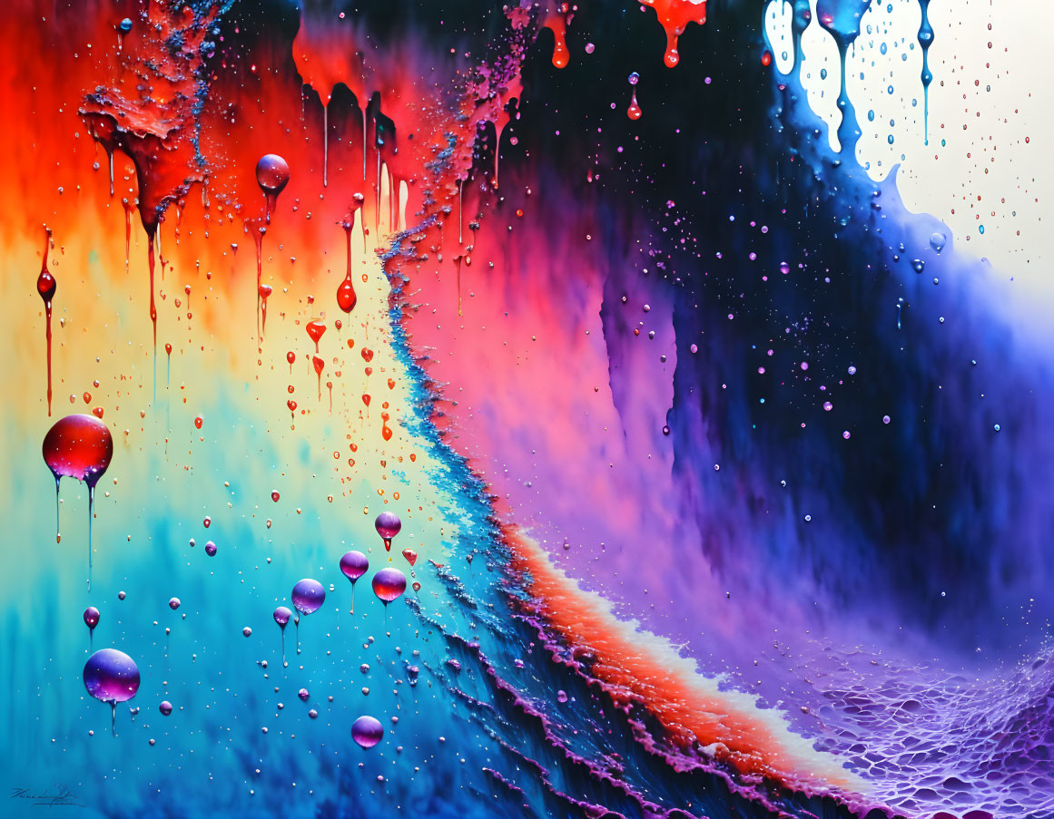 Colorful Abstract Painting with Vivid Dripping Colors