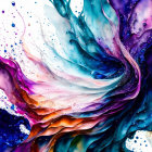 Vibrant digital artwork: Woman in flowing dress with colorful liquid splashes