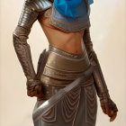 Fantasy warrior woman with blue headscarf and scimitar in ornate armor